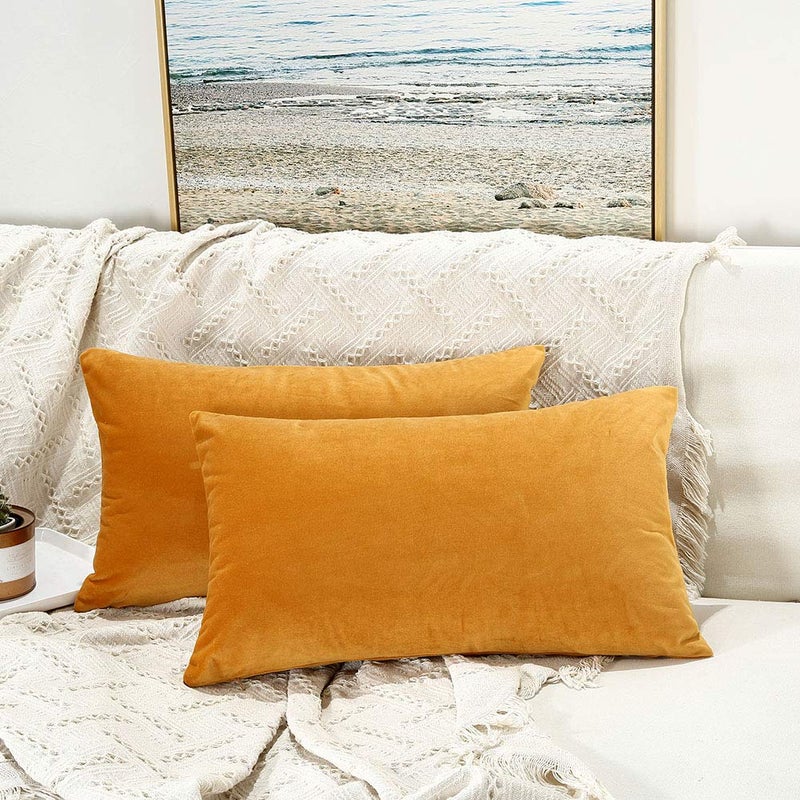 JUSPURBET Gold 16x24 inch Pillow Cover Set of 2 Soft Decorative Lumbar Velvet Throw Pillow Cases for Couch Bed Sofa Zippered Closure Luxurious Velvet Fabric Machine Washable Home Decor - Image 2